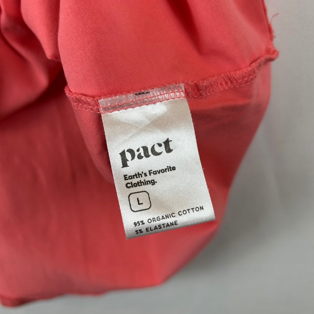 Pact Organic Cotton Colorblock Fit and Flare Dress Orange Pink Strappy Back L - Picture 4 of 11
